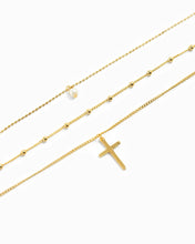 Load image into Gallery viewer, Three-Tier Cross & Pearl Necklace