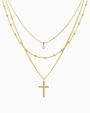 Load image into Gallery viewer, Three-Tier Cross & Pearl Necklace