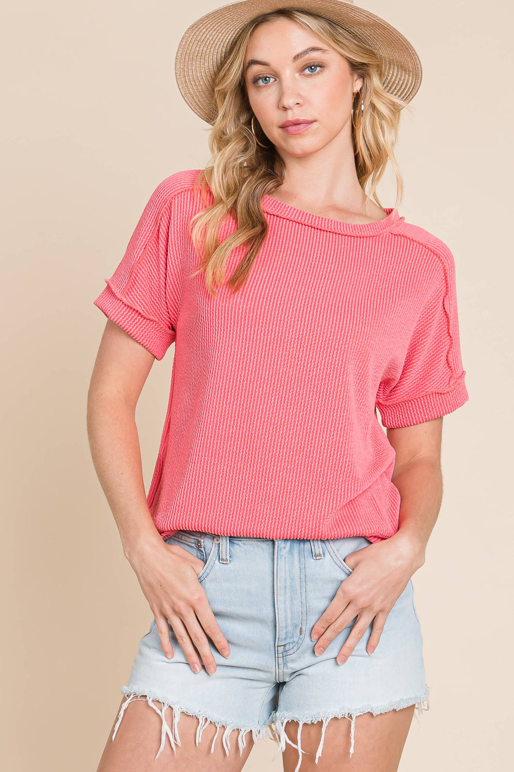 Watermelon Wave Ribbed Knit Top
