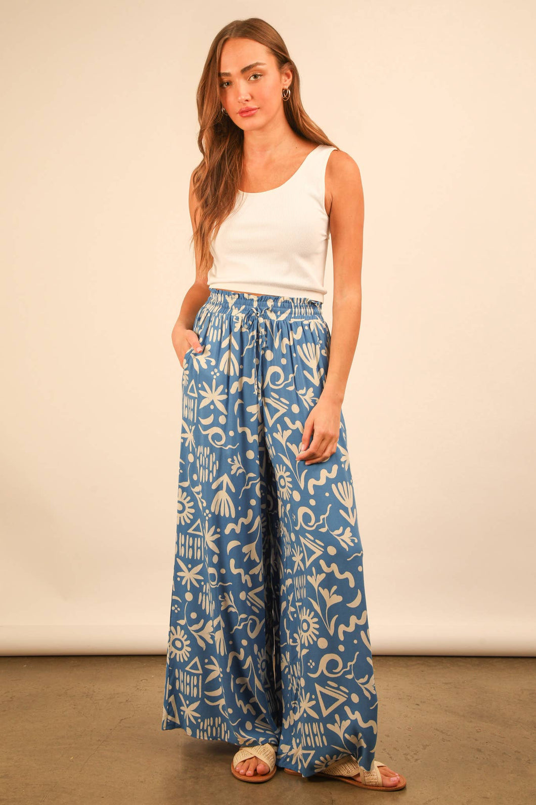 Cream Cloud Tides Wide Leg Pants