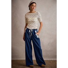 Load image into Gallery viewer, Lace &amp; Denim Wide Leg Pants

