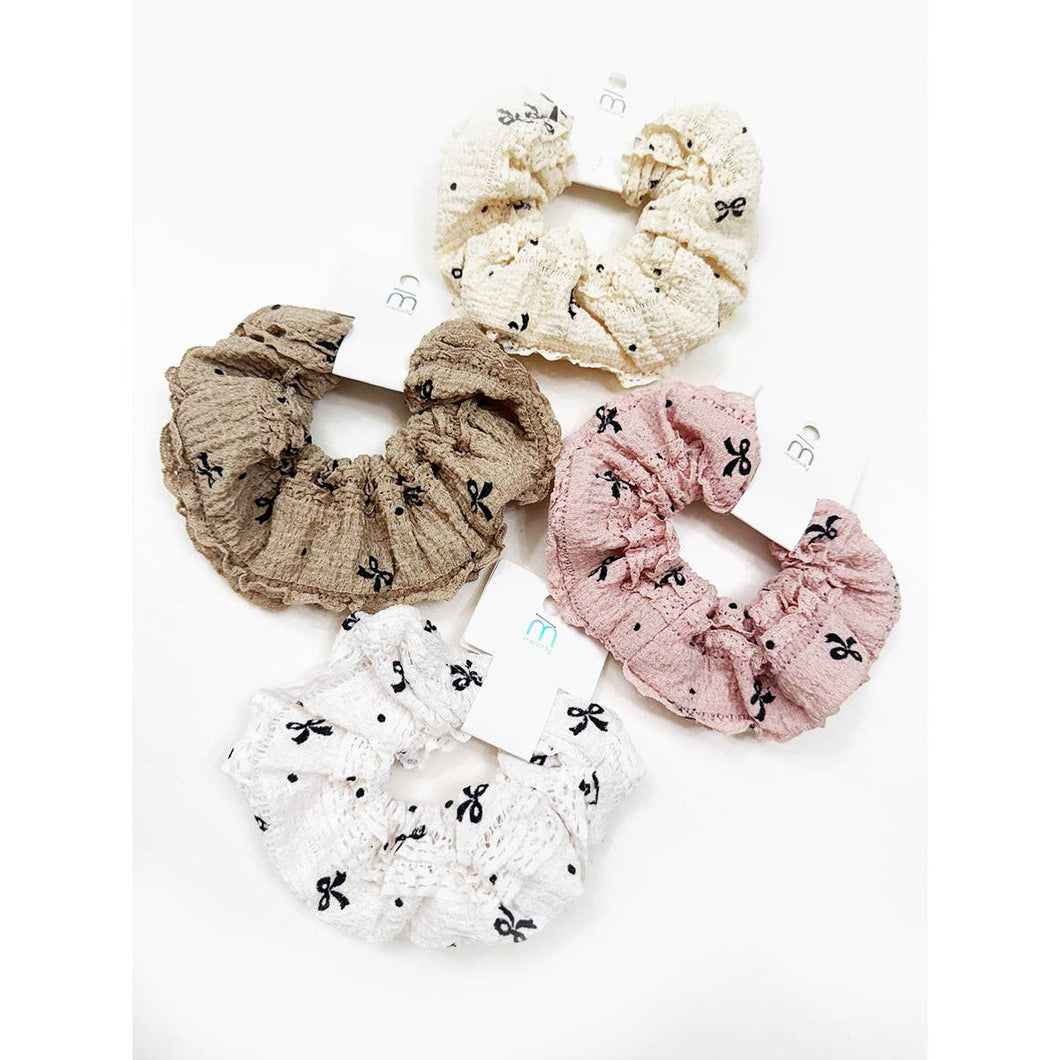 Bow Printed Lace Mix Soft Scrunchie